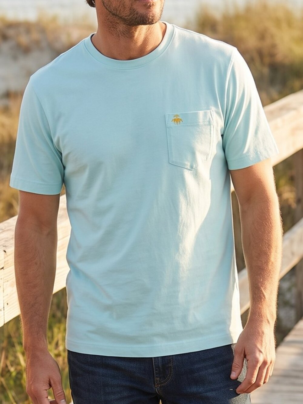 Brooks Brothers Men's T-Shirt L Light Blue Supima Cotton Embroidered 1818 Tee